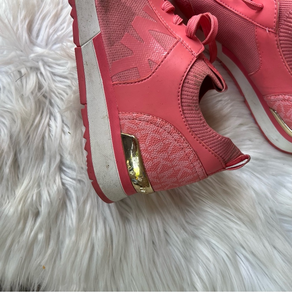 Michael Kors Pink and Gold Lace Up Small Wedge Fashion Sneakers - Picture 4 of 6